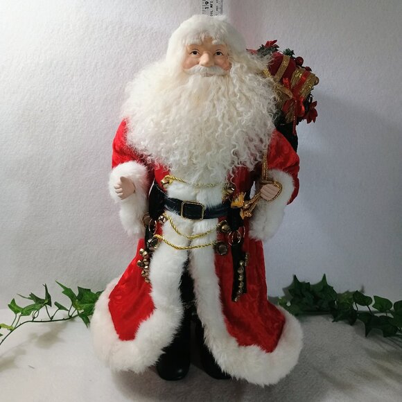 EUC: Vintage Santa Claus approx 17 in Red & Green Hand Porcelain Collectible - Picture 1 of 9
